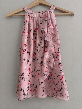 White House Black Market Pink Floral Ruffle Halter Top